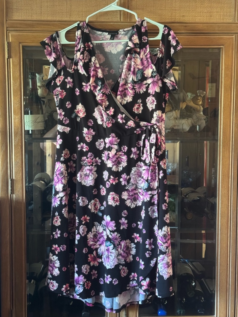 torrid Black Midi Wrap Dress with Pink Floral Print